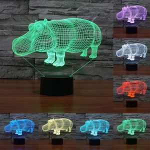 Rhino Style 3D Touch Switch Control LED Light, 7 Color Discoloration Creative Visual Stereo Lamp Desk Lamp Night Light