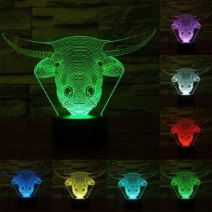 Cow Style 3D Touch Switch Control LED Light, 7 Colour Discoloration Creative Visual Stereo Lamp Desk Lamp Night Light