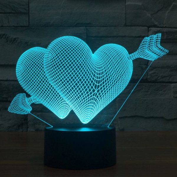 Arrow Through Heart Style 3D Touch Switch Control LED Light, 7 Colour Discoloration Creative Visual Stereo Lamp Desk Lamp Night Light - Image 11