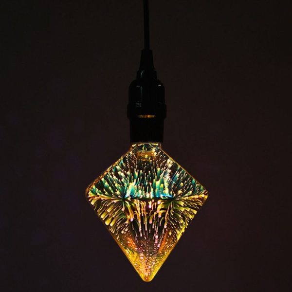 E27 4W IP65 Waterproof Pointed Diamond Shape Warm White 3D Fireworks LED Bulb, 2700K 48 LEDs SMD 2835 Vintage Atmosphere Decoration Art Lamp, AC 85-265V