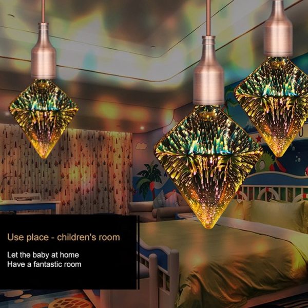 E27 4W IP65 Waterproof Pointed Diamond Shape Warm White 3D Fireworks LED Bulb, 2700K 48 LEDs SMD 2835 Vintage Atmosphere Decoration Art Lamp, AC 85-265V - Image 5