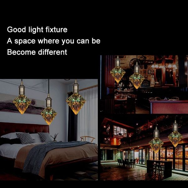 E27 4W IP65 Waterproof Pointed Diamond Shape Warm White 3D Fireworks LED Bulb, 2700K 48 LEDs SMD 2835 Vintage Atmosphere Decoration Art Lamp, AC 85-265V - Image 8