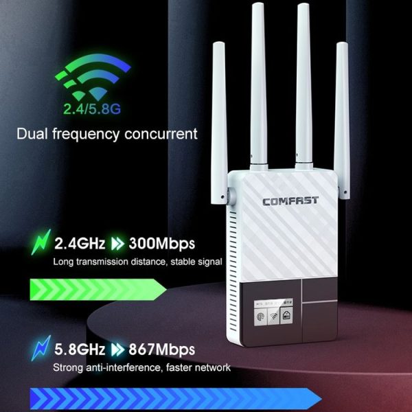 COMFAST CF-WR760AC Dual-band Gigabit Wifi Network Amplifier Repeater with OLED Display - Image 5