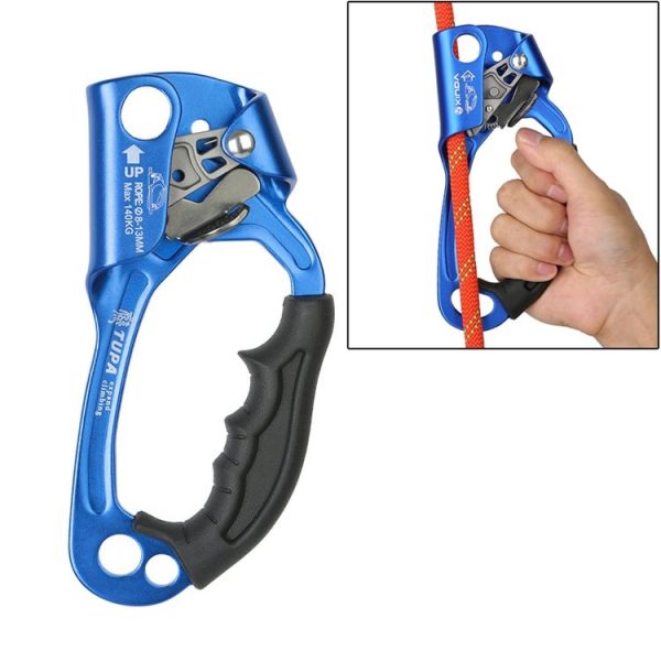 XINDA TP-8606 Outdoor Rock Climbing Aerial Work Anti-fall Handheld Rope Gripper for 8-12mm Diameter Rope Right (Blue)