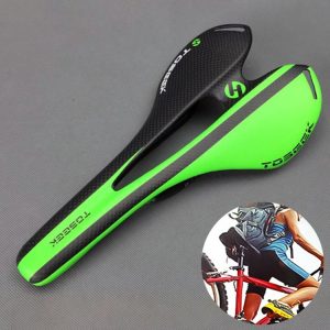 TOSEEK Road Bike Carbon Fiber Seat Bicycle Hollow Seat Saddle, 3K Texture + Extinction (Green)