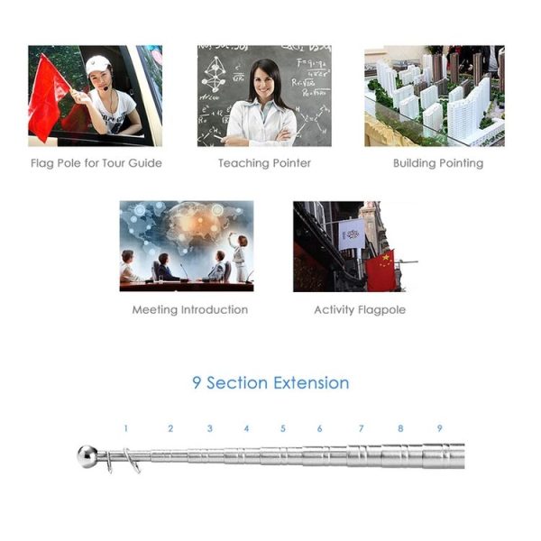 2M 9 Knots Telescopic Stainless Steel Rubber Sleeve Teaching Stick Guide Signal Flag, Random Color Delivery - Image 8