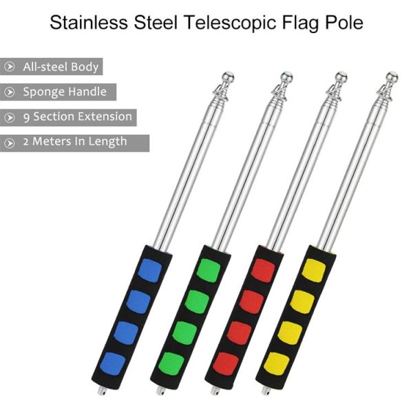 2M 9 Knots Telescopic Stainless Steel Rubber Sleeve Teaching Stick Guide Signal Flag, Random Color Delivery - Image 9