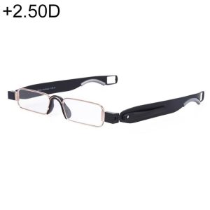 Portable Folding 360 Degree Rotation Presbyopic Reading Glasses with Pen Hanging, +2.50D (Black)
