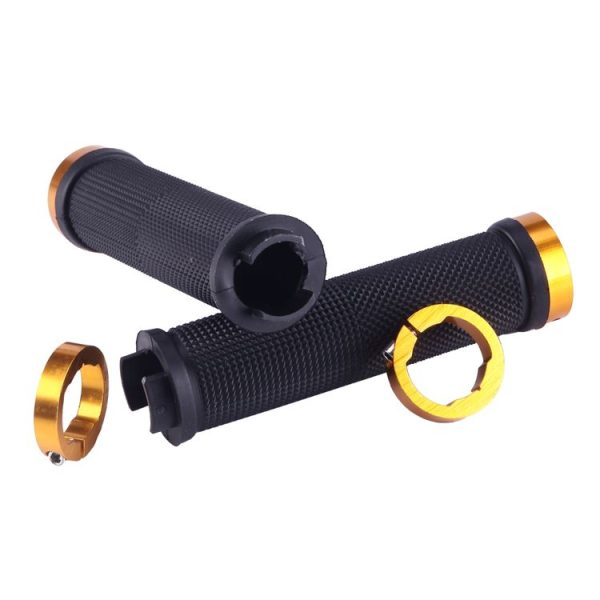 OQSPORT 2 PCS Bike Hand Grips Bilateral Lock Straight Barrel MTB Bicycle Anti-slip Handlebar Grips (Gold) - Image 3
