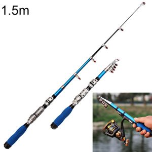 32cm Portable Telescopic Sea Fishing Rod Mini Fishing Pole, Extended Length: 1.5m, Blue Clip Reel Seat