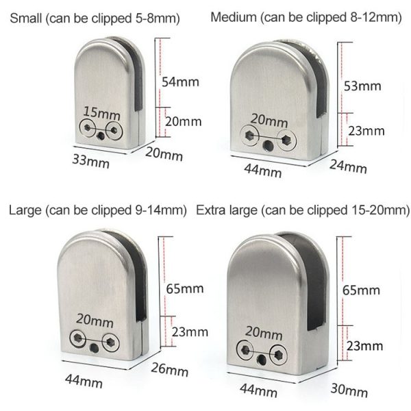 5-8mm Concave Curved Bottom Matte Polished 304 Stainless Steel Fixed Clip Railing Glass Wood Layer Board Clamp Bracket - Image 3