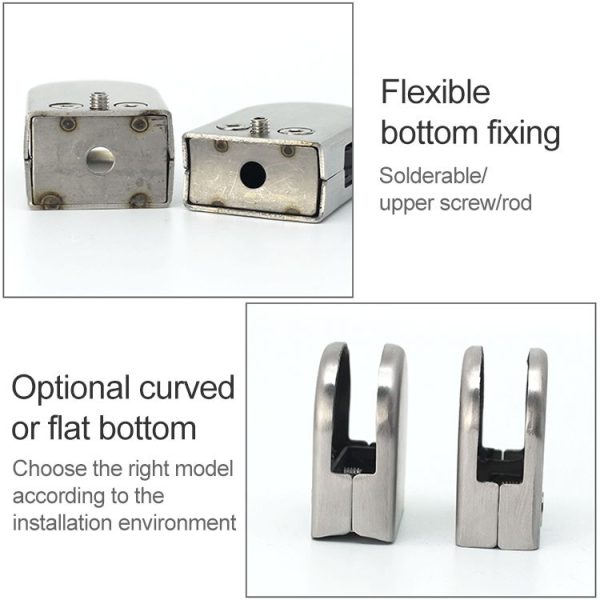 5-8mm Concave Curved Bottom Matte Polished 304 Stainless Steel Fixed Clip Railing Glass Wood Layer Board Clamp Bracket - Image 4