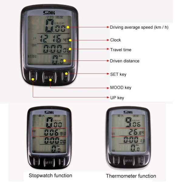 SUNDING 563A Bike Bicycle Waterproof Wired LCD Screen Luminous Mileage Speedometer Odometer, Chinese Version (Black) - Image 4