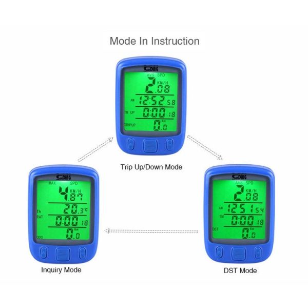 SUNDING 563A Bike Bicycle Waterproof Wired LCD Screen Luminous Mileage Speedometer Odometer, Chinese Version (Black) - Image 5