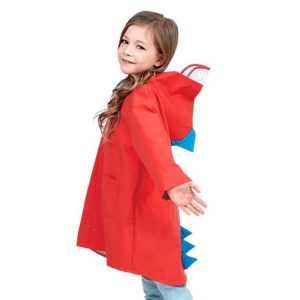 Cartoon Dinosaur Children Fashion Raincoat Size: XXL (Red)