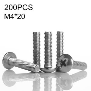 200 PCS 201 Stainless Steel Cross Large Flat Head Screw, M4x20