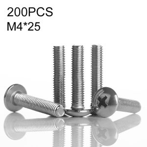 200 PCS 201 Stainless Steel Cross Large Flat Head Screw, M4x25