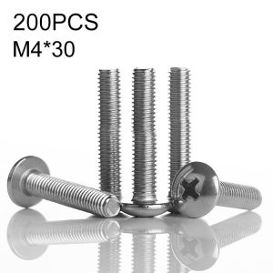 200 PCS 201 Stainless Steel Cross Large Flat Head Screw, M4x30