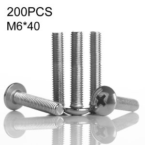 200 PCS 201 Stainless Steel Cross Large Flat Head Screw, M6x40