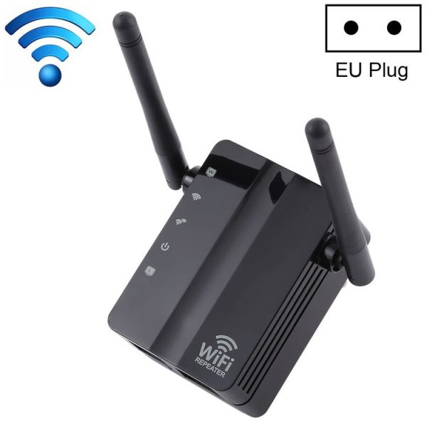 300Mbps Wireless-N Range Extender WiFi Repeater Signal Booster Network Router with 2 External Antenna, EU Plug (Black)