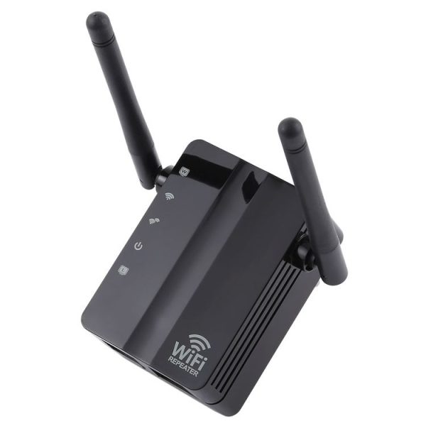 300Mbps Wireless-N Range Extender WiFi Repeater Signal Booster Network Router with 2 External Antenna, EU Plug (Black) - Image 2