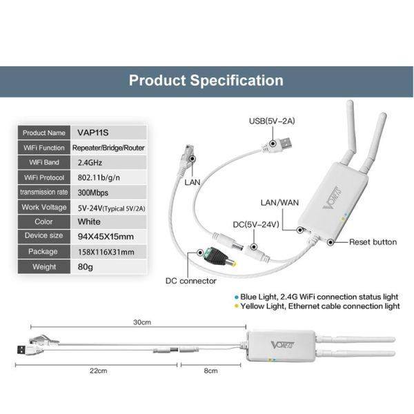 VONETS VAP11S 2.4G Mini Wireless Bridge 300Mbps WiFi Repeater with 2 Antennas - Image 12