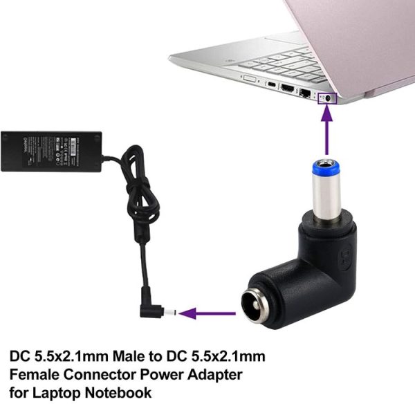 DC 5521 Male to DC 5521 Female Connector Power Adapter for Laptop Notebook, 90 Degree Right Angle Elbow - Image 6