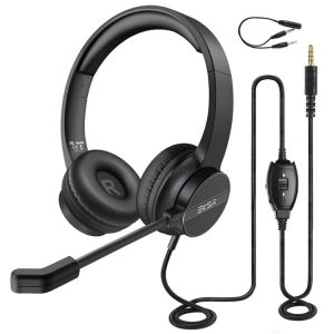 EKSA H12 3.5mm Head-mounted Noise Reduction Wired Headset with Microphone (Black)