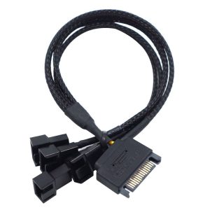 Power Supply SATA + Motherboard 4 Pin to Fan 4 Pin Interface One-to-four Computer Fan Speed Measurement and PWM Extension Cable, Cable Length: 43cm