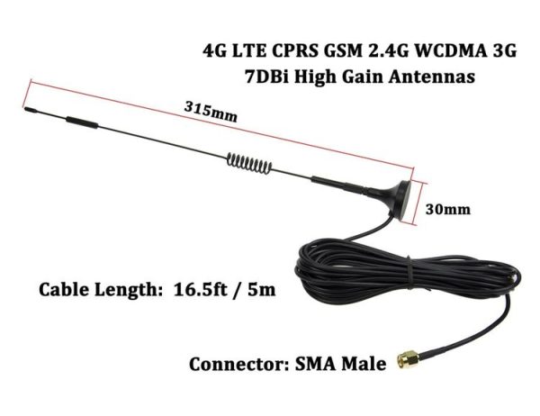 7dBi SMA Male Connector High Gain 4G LTE CPRS GSM 2.4G WCDMA 3G Antenna Network Reception Adapter - Image 4