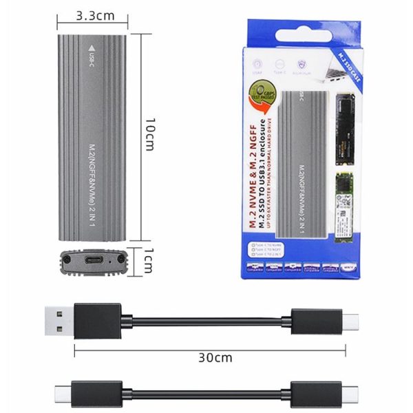 M2300 Dual Protocol M.2 NVME / SATA Solid State Drive Enclosure (Grey) - Image 3