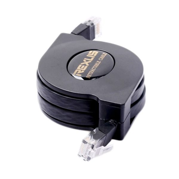 REXLIS 1m CAT6 Retractable Flat RJ45 Ethernet Network LAN Cable (Black) - Image 2