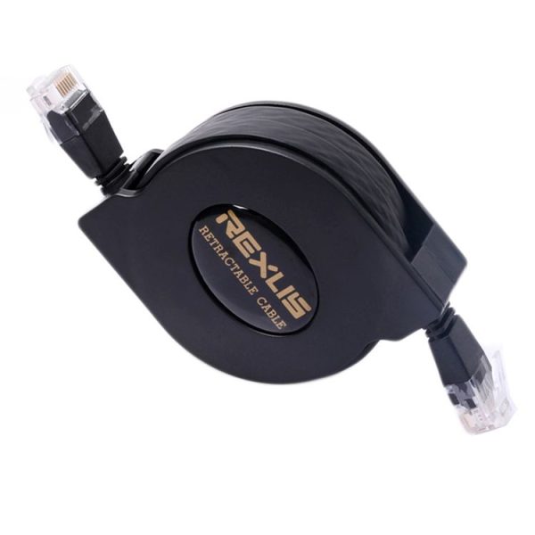 REXLIS 2m CAT6 Retractable Flat RJ45 Ethernet Network LAN Cable (Black)