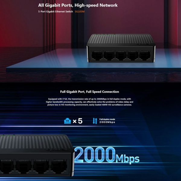 Tenda SG105M All Gigabit Ports High-speed Network 5-Port Ethernet Switch 1000Mbps Fast LAN HUB - Image 5