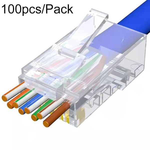 100pcs / Pack Cat6e Unshielded Pass Through RJ45 Connector Modular Plug