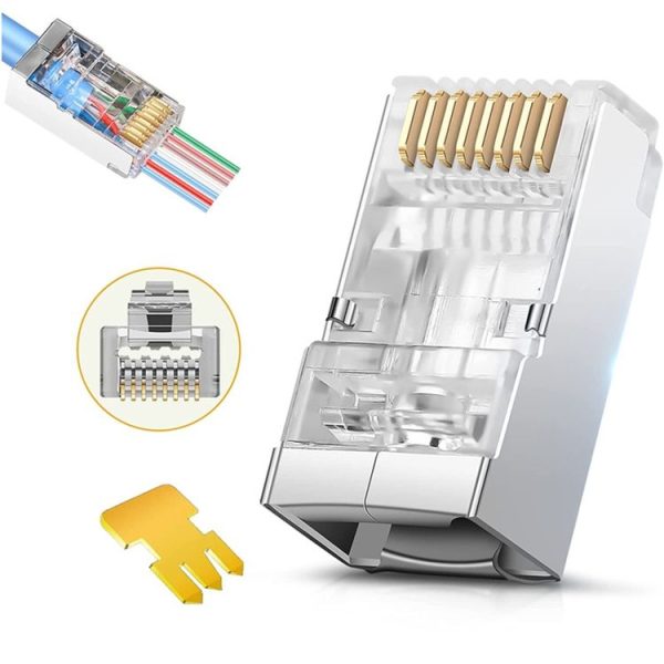 100pcs / Pack Cat6e Shielded Pass Through RJ45 Connector Modular Plug - Image 2