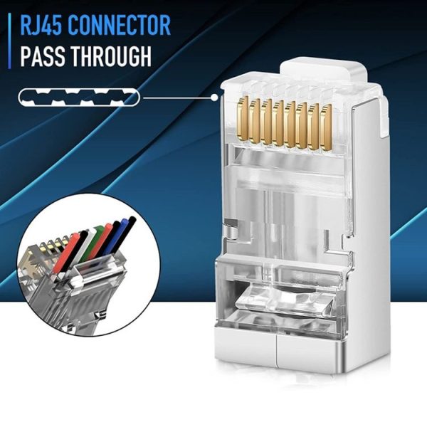 100pcs / Pack Cat6e Shielded Pass Through RJ45 Connector Modular Plug - Image 3