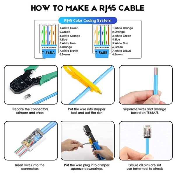 100pcs / Pack Cat6e Shielded Pass Through RJ45 Connector Modular Plug - Image 8
