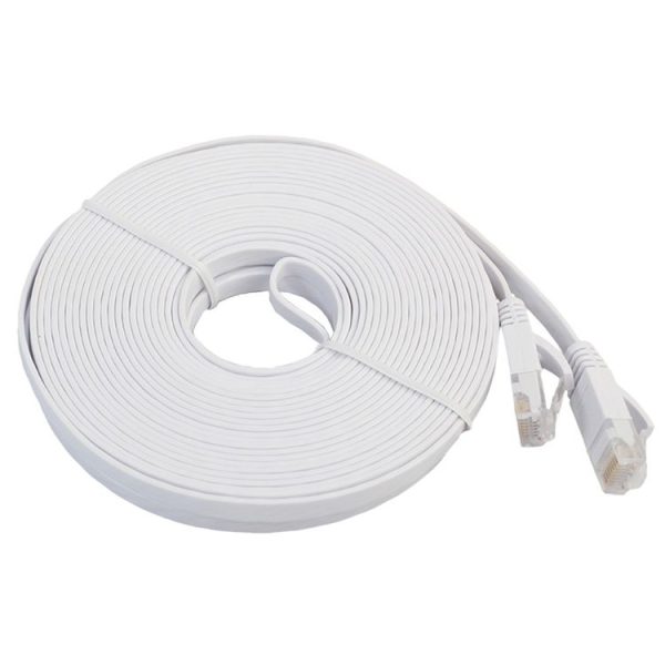 15m CAT6 Ultra-thin Flat Ethernet Network LAN Cable, Patch Lead RJ45 (White) - Image 2