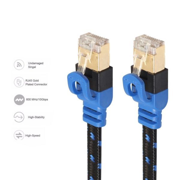 REXLIS CAT7-2 Gold-plated CAT7 Flat Ethernet 10 Gigabit Two-color Braided Network LAN Cable for Modem Router LAN Network, with Shielded RJ45 Connectors, Length: 10m - Image 2