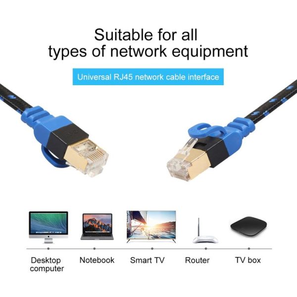 REXLIS CAT7-2 Gold-plated CAT7 Flat Ethernet 10 Gigabit Two-color Braided Network LAN Cable for Modem Router LAN Network, with Shielded RJ45 Connectors, Length: 10m - Image 6