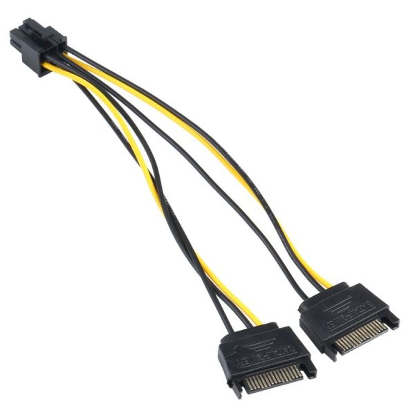 2 x SATA 15 Pin Male to Graphics Card PCI-e PCIE 6 Pin Female Video Card Power Supply Cable - Image 2