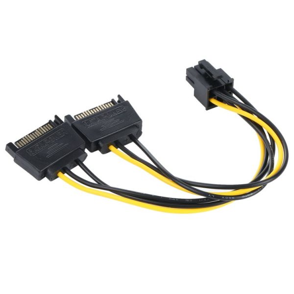 2 x SATA 15 Pin Male to Graphics Card PCI-e PCIE 6 Pin Female Video Card Power Supply Cable - Image 4