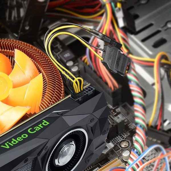 2 x SATA 15 Pin Male to Graphics Card PCI-e PCIE 6 Pin Female Video Card Power Supply Cable - Image 7