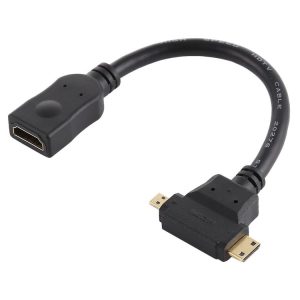 HDMI Female to Mini HDMI + Micro HDMI T Shape Cable (Black)