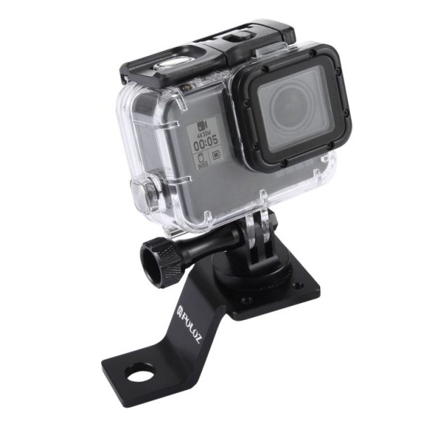 PULUZ Aluminum Alloy Motorcycle Fixed Holder Mount with Tripod Adapter & Screw for GoPro, Insta360, DJI and Other Action Cameras (Black)