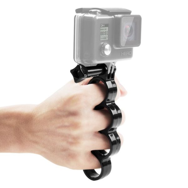 PULUZ Handheld Plastic Knuckles Fingers Grip Ring Monopod Tripod Mount with Thumb Screw for GoPro, Insta360, DJI and Other Action Cameras (Black)