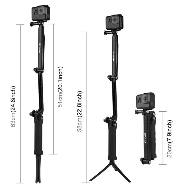 PULUZ 3-Way Grip Foldable Tripod Selfie-stick Extension Monopod for GoPro, Insta360 ONE R, DJI Osmo Action and Other Action Cameras, Length: 20-58cm - Image 3