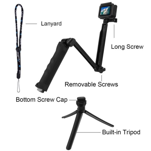 PULUZ 3-Way Grip Foldable Tripod Selfie-stick Extension Monopod for GoPro, Insta360 ONE R, DJI Osmo Action and Other Action Cameras, Length: 20-58cm - Image 5