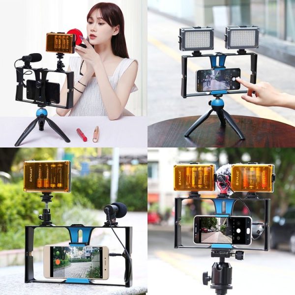 PULUZ Vlogging Live Broadcast Smartphone Video Rig Filmmaking Recording Handle Stabilizer Bracket for iPhone, Galaxy, Huawei, Xiaomi, HTC, LG, Google, and Other Smartphones (Blue) - Image 9